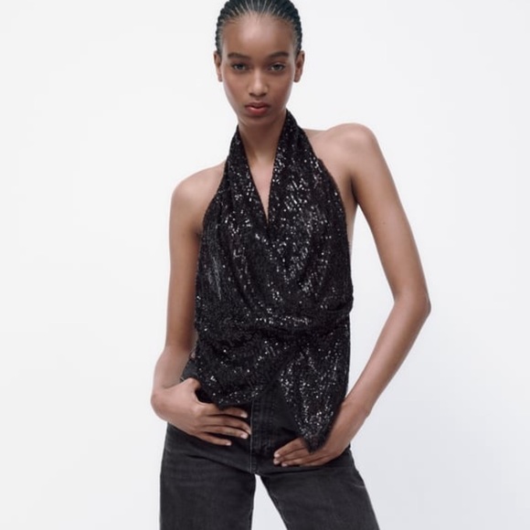 ZARA SEQUIN HALTER TOP - Picture 7 of 10